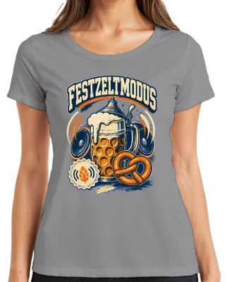 Productafbeelding van Feesttentmodus, , Wiesn, bierkan, pretzel, lederen broek, dirndl, dames T-shirt, grijs, maat XL