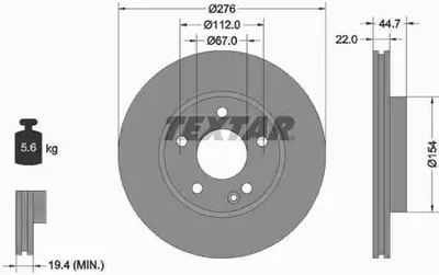 Obrázok produktu pre 2 brzdové kotúče Textar 276 mm ventilované predné pre Mercedes triedy A W169