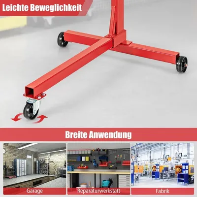 Imagen del producto de Soporte de motor de 340 kg, elevador de motor giratorio 360°, con 4 brazos ajustables, soporte de motor para garajes