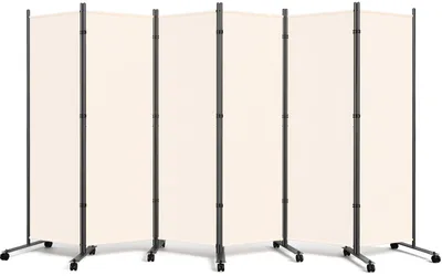 Raumteiler mit Rollen, 6-teilig, 335x183 cm, klappbar, beige