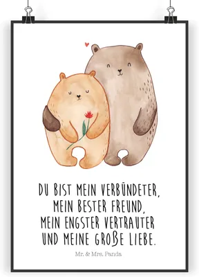 Produktbild von Mr. & Mrs. Panda Bild Bären Liebe DIN A3 - Weiß - Geschenk, Bär, Deko Poster, Umarmen, drucke, Freundin, Freund, Plakat, Verknallt, wanddeko, Kuscheln, Hochzeitstag