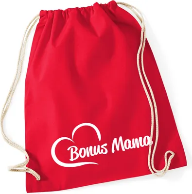 Produktbild von Huuraa Turnbeutel Bonus Mama Herz 12 Liter Classic Red Baumwolle Rucksack Geschenkidee