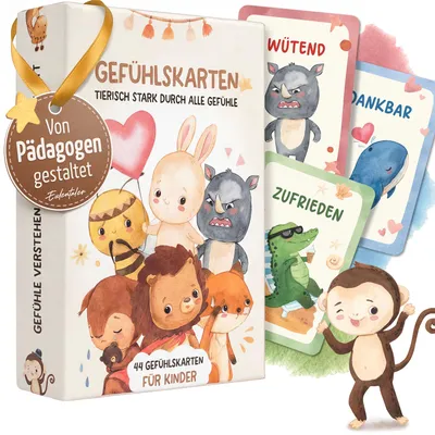 Produktbild von EULENTALER® Gefühlskarten für Kinder I Von Pädagogen gestaltet I 44 Emotionskarten mit kindgerechten Erklärungen & tollen Gesprächsfragen
