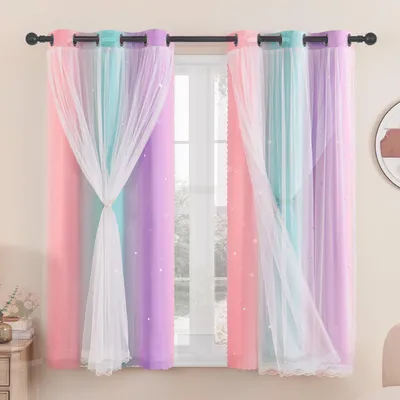 Imagen del producto de Cortinas opacas para niños con estampado de arcoíris, juego de 2 paneles para dormitorio