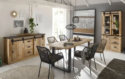 Produktbild von Esszimmer Set "Stove" in Used Wood Speisezimmer 3-teilig mit Esstisch, Vitrine und Sideboard