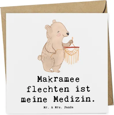 Produktbild von Mr. & Mrs. Panda Grußkarte Bär Makramee - Weiß - Geschenk, Basteln mit, doppelkarte, Glückwunschkarte, faltkarte, anlasskarte, Klappkarte
