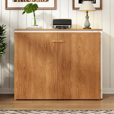 Produktbild von Flieks Schrankbett Klappbett mit drehbarem Schreibtisch, Wandklappbett Jugendbett mit Matratze, Jugendbett Murphy-Bett mit Rollen, Naturbelassen
