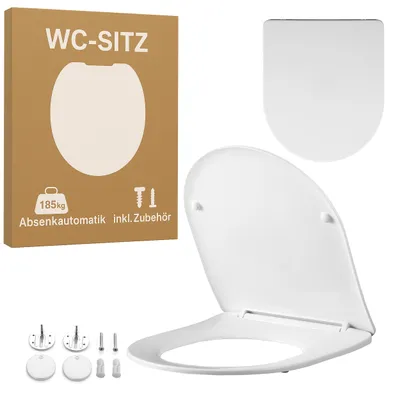 Produktbild von SHELVACI UNIQUE DESIGNS® - Toilettendeckel mit Absenkautomatik Weiß (D-FORM) - WC Sitz & Klodeckel (42x36x3cm) - Klobrille & Toilettensitz spülrandlos