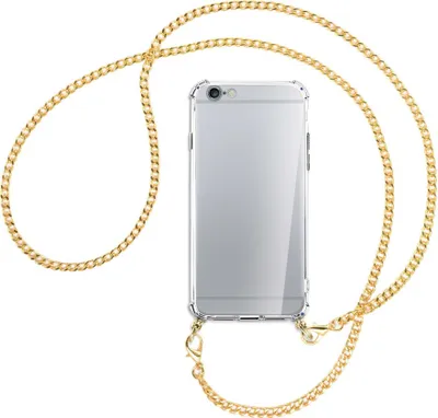 Produktbild von Handykette Backcover-Schutzhülle mit Band (Metall goldfarben) für Apple iPhone 6 / 6S - goldfarbene Kette