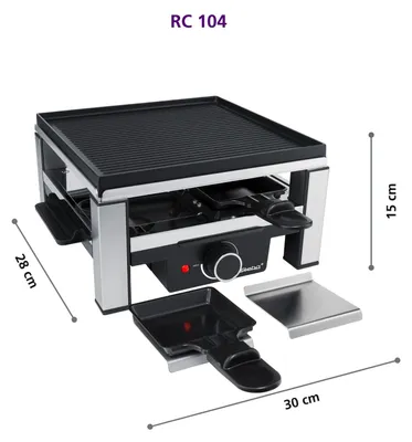 Productafbeelding van Steba RC 104 Raclette (I) - 4 pannetjes, grilloppervlak 25x25 cm, aluminium met drukprint.