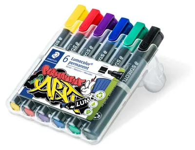 Produktbild von STAEDTLER Lumocolor 350 permanent Marker, Keilspitze, 6er-Set "Lumocolor ART", sortierte Farben