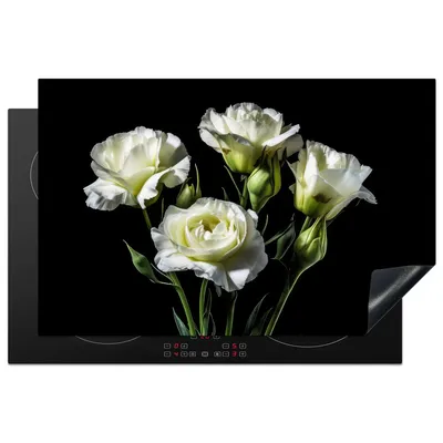 Produktbild von KitchenYeah© Herdabdeckplatte Blumen - Rosen - Weiß - Botanisch - Schwarz , 81x52cm, Küche Deko, Glaskeramikkochfeld Herdabdeckung, Abdeckplatte fùr Kochfeld