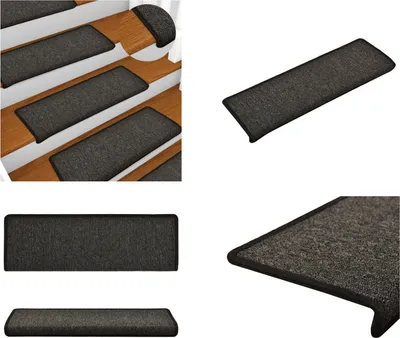 Image de vidaXL Tapis Marches d'escalier 15 pcs. 65x21x4 cm Anthracite - Tapis de marche - Tapis d'escalier - Tapis de marche d'escalier