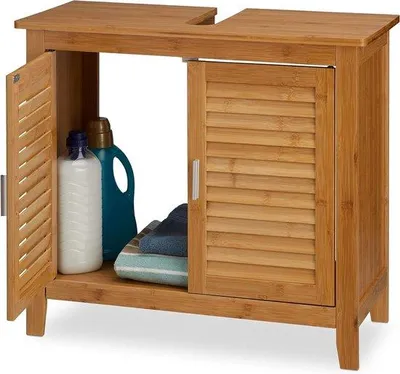 Produktbild von Bamboe und MDF-WC-Schublade mit 2 Türen - 60x67x30 cm - Natur.