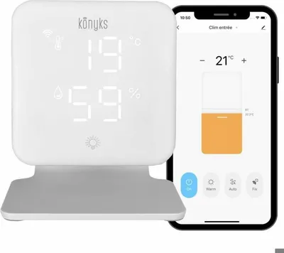 Produktbild von WLAN Thermostat für Klimaanlagen und Wärmepumpen, Programmierbar, Sprachsteuerung, Infrarot kompatibel, Temperatur- und Feuchtigkeitsregelung