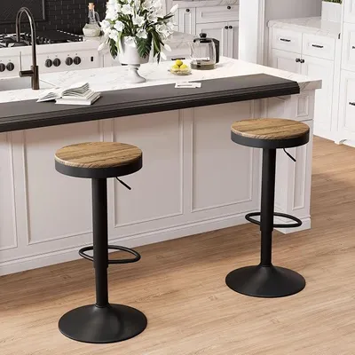 Produktbild von Barhocker 2er Set Schwarz Holz Barstuhl Höhenverstellbar Schwenkbar Tresenhocker Küchenstühle Höhe Barstühle mit Fußstütze für Bar Küche