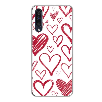 Produktbild von MuchoWow® Handyhülle Schutzhülle Hülle für Samsung Galaxy A50 Eine Illustration mit mehreren Herzen auf weißem Hintergrund Silikon Softcase Handy Hülle - Mobiltelefonhülle