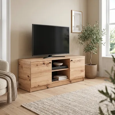 Produktbild von Masseno TV-Schrank NATURIO 120 cm Fernsehschrank mit 2 Türen TV-Lowboard für Wohnzimmer Modern 120x40x48,5 cm Eiche Artisan