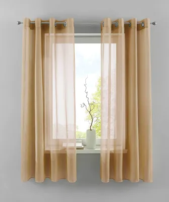 Produktbild von 2er Set Ösengardinen HxB 145x140 cm Sand Transparent »Basel« Gardine Bleiband Store Vorhang, 20332TR2