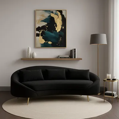 Produktbild von Dmora Sofa Fest 3-Sitzer, 185x84 cm, Schwarz, Kissen inkl.