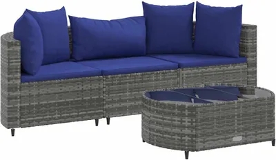 Obrázek produktu pro vidaXL 4dílná zahradní sedací souprava s polštáři Grey Poly Rattan