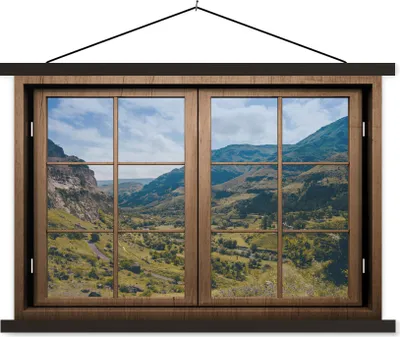 Produktbild von MuchoWow® Textilposter Aussicht - Berg - Baum 60x40 cm mit schwarzem Rahmen - Hölzernes