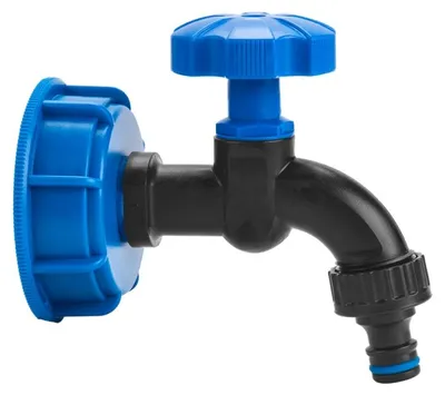 Produktbild von IBC-Tank-Adapter, blau, GW S60x6, mit 1/2"-Hahn und Schnellkupplung