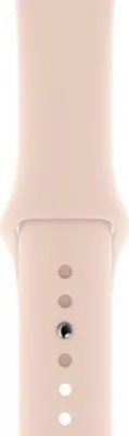 A close-up view of a pink watch band with holes for adjustment.