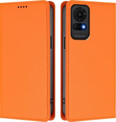 Image de Etui en cuir pour TCL 50 LE, étui magnétique en cuirPolyuréthaneavec support Orange