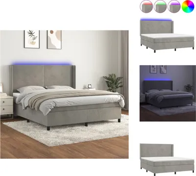 Produktbild von vidaXL Boxspringbett mit Matratze & LED Hellgrau 160x200 cm Samt -  Betten & Bettgestelle