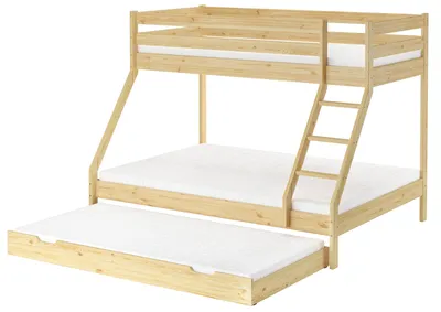 Produktbild von Doppel-Etagenbett 140x200 und 90x200 Erwachsenen-Stockbett Kiefer Zubehör wählbar V-60.19-09-14Rollrost. Matratze und Gästebettkasten inkl.