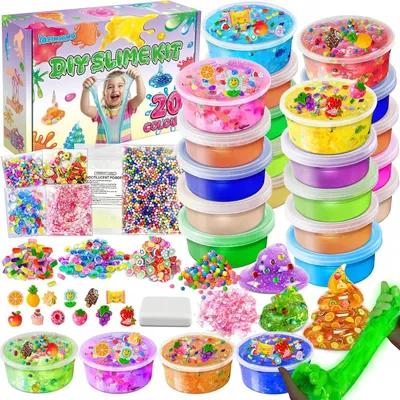 Image de Kit pour fabriquer du slime, 20 couleurs, slime transparent et brillant, avec accessoires, pour enfants