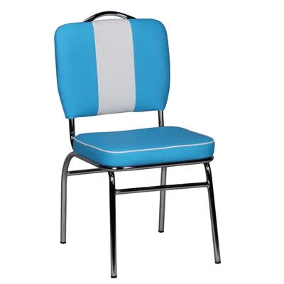 Produktbild von Esszimmerstuhl American Diner 50er Jahre Retro, Sitzfläche gepolstert mit Rücken-Lehne, Essstuhl Farbe Blau Weiß