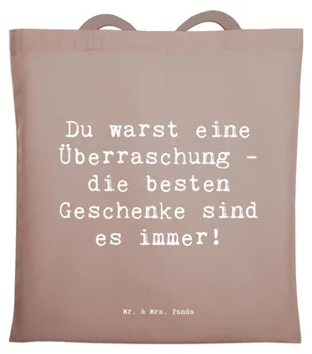 Produktbild von Mr. & Mrs. Panda Tote Bag Spruch Überraschung Adoptivkind - Braun Pastell - Geschenk, Jutebeutel, Freude, Einkaufstasche, Liebe, Familienbande, Familie, Geschenke