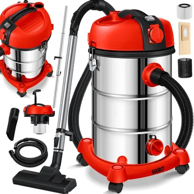 Produktbild von MASKO® Industriestaubsauger Staubsauger Nass Trocken Sauger Edelstahl 2300W + Steckdose | Blasfunktion | Trocken-Saugen & Nass-Saugen | Push&Clean | Industrie-Sauger mit & ohne Beutel | beutellos