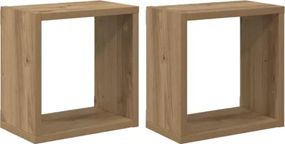 Two identical wooden cube shelves are shown side-by-side against a white background.
