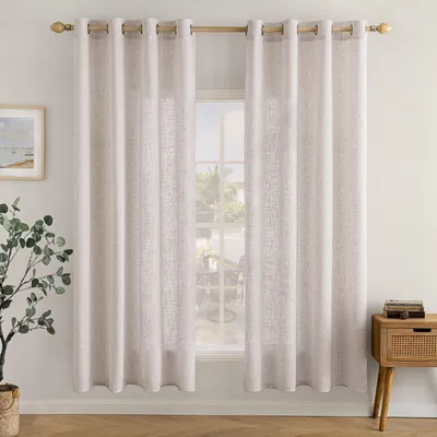 Linnenlook Gardinen 2er Set 140x145 cm Weiß halbtransparent
