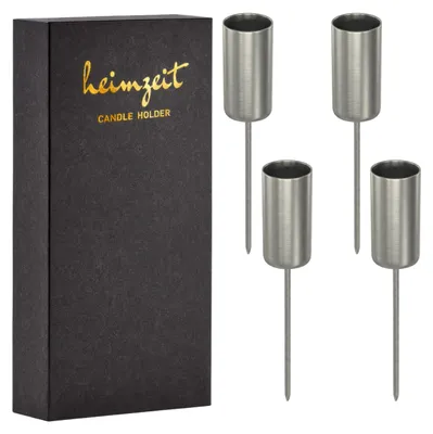 Produktbild von Kerzenhalter zum Stecken - Aus Metall - Für Stabkerzen - Ø 22 mm - 4 Stück - Silber
