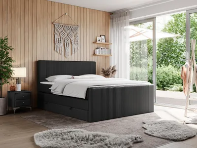Produktbild von Boxspringbett, doppelbett mit Multipocket-Matratze und zwei Bettkästen - KING DOREN - 120x200cm - Schwarz - H3