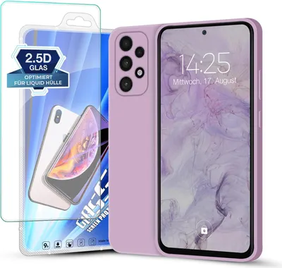 Produktbild von Hülle für Samsung Galaxy A72 mit 9H Displayglas Displayschutz Case Cover Bumper Silikon Softgrip Schutzhülle Farbe: Lila