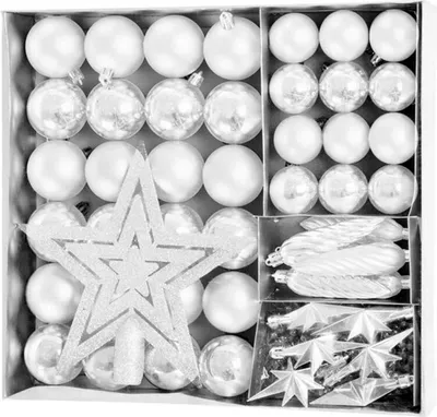 Immagine prodotto di Palline MagicHome Natale, set, 50 pz, 4-5 cm, bianche, stella, ghirlanda, pigna, per l'albero di Natale