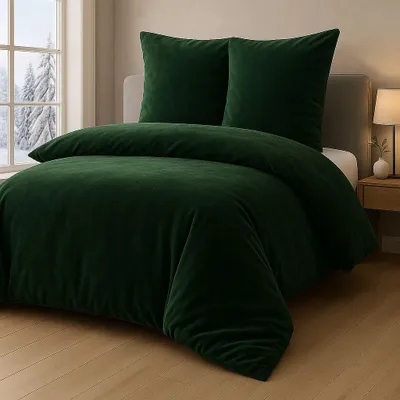 Produktbild von Malika Mikrofaser-Cashmere-Touch-Bettwäsche 3-teilig, 200 × 200 + 2 × 80 × 80 cm, Dunkelgrün