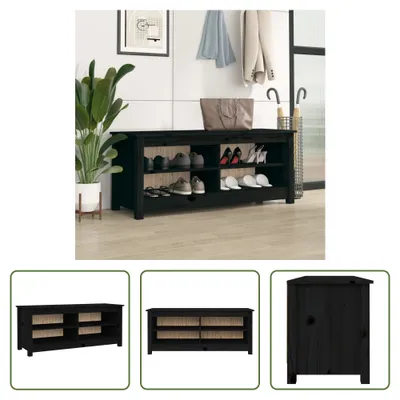 Produktbild von The Living Store Schuhbank Schwarz 110x38x45,5 cm Massivholz Kiefer