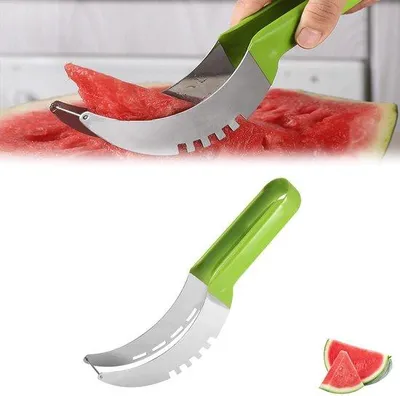 Productafbeelding van Fruitsnijder multifunctioneel - Watermeloensnijder - Cantaloupesnijder - Papajasnijder - Drakenvruchtsnijder - Roestvrij staal 18,5 x 2,8 cm - Snijder