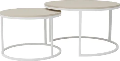 Produktbild von Idohome - Runder Couchtisch 2in1 LAVO mit Metalgestell, 70x48 cm+50x42 cm (Ø x H) Farbe: Weiß / Kaschmir