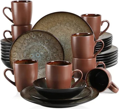 Obrázok produktu pre Happyment Luxusný jedálenský servis - 8 osôb - 32 kusov - Porcelán - Hnedý