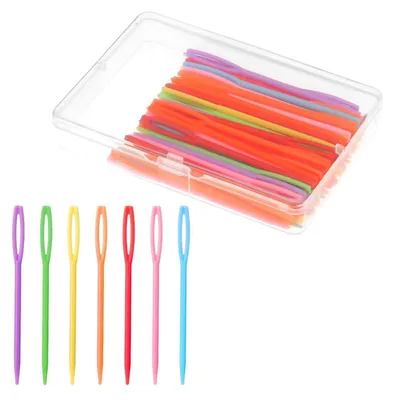 Obrázok produktu pre Ihlice na šitie plastu, 50 kusov, farebné, s veľkým okom, 7 cm, vhodné na pletenie, háčkovanie a tvorivé činnosti