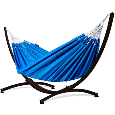 Produktbild von Potenza Outdoor Morena Hängematte mit Gestell für 2 Personen I 100% Baumwolle Doppelhängematte 230x160 cm, 220kg I Braun Hängemattengestell 220kg, wetterfest