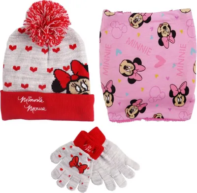 Produktbild von Disney Minnie Maus Set Kinder Herbst Wintermütze Snood plus Handschuhe – 54 / Rot