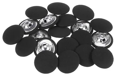Produktbild von Stoffbezogene Knöpfe - 20 Stück mit Metallschaft und Öse - Zum Nähen und Basteln - Schwarz 25 mm